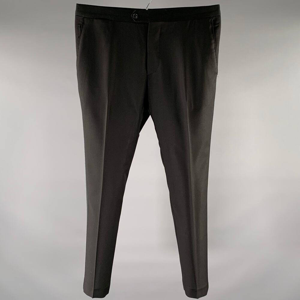 LARDINI Size 32 Black Wool Tuxedo Dress Pants